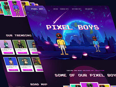 Pixel Boys NFT Landing Page abstract design elegent hero section landing page landing page ui minimal nft landing page trending ui web design web ui website website design website ui