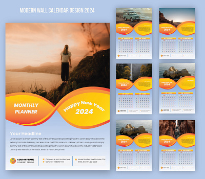 Modern Calendar Design 2024 2024 6 pages branding calendar clean colorful corporate creative design graphic design illustration minimalist modern modern calendar planner professional template