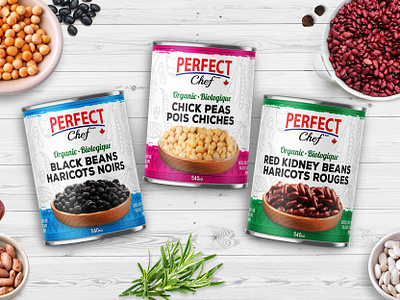 PerfectChef - Organic Beans Can beans branding can canniser chiches peas emballage graphic design label organic packaging perfect chef