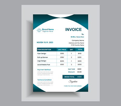 Creative Professional Invoice Design. business company cv design edit editaable graphic invoice layout marketing print sociall template vector