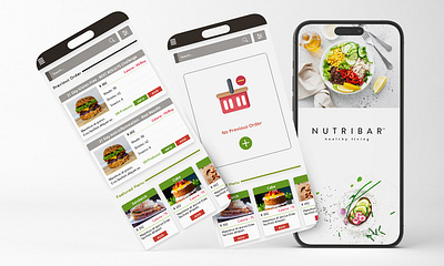 Nutribar Mobile App Design branding card listing food app graphic design homescreen mobile app mobile app design mobile ui splash ui ux