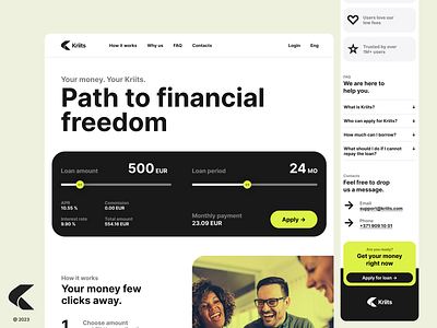 Kriits - Landing page for loan services app branding concept design figma finance lending loan logo mobile money ui ux web website