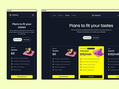 Pricing Page Exploration for a Fitness Web App pricing pricing page product design ui design ux design visual design