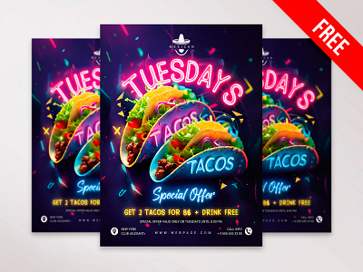 Free Taco Tuesdays Flyer PSD Template club flyer flyer design food flyer free free club flyer free party flyer free psd freebie party flyer psd psd template taco flyer taco tuesday