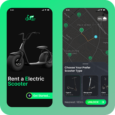 UI for E-Scooter mobile app. app branding design ui ux vector