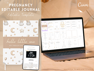 Pregnancy Journal Template - Editable with CANVA brochure canva template creative design editable template journal magazine printable template