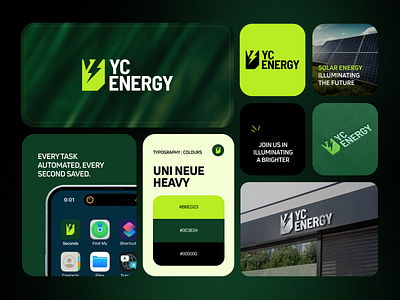 YC Energy's Visual Identity Design battery brand guide branding energy icon design logo design panel power solar y logo yc logo