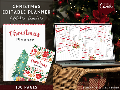 Christmas Planner Template - Editable with CANVA brochure canva template christmas creative design editable template magazine new years eve template