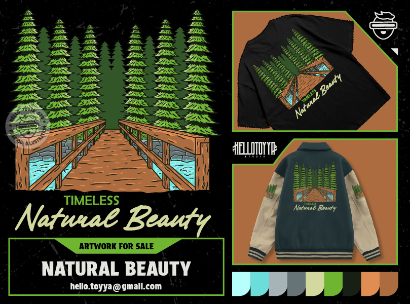 (DESIGN FOR SALE) Illustration of Trees and Bridge in Forest adventure artwork for sale bridge clothing customartwork designforsale digital artwork forest illustration logo illustration natural print tshirt tree tshirt design tshirt designer vintage