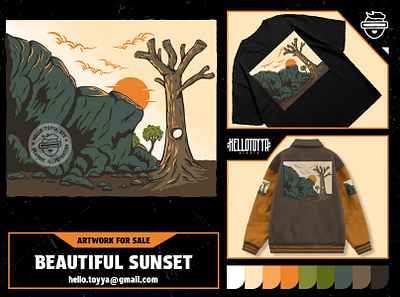 Illustration of the sun behind a cliff. T-shirt design artwork for sale cliff illustration clothing design customartwork designforsale digital artwork forest graphic design illustration logo illustration print tshirt summer sunset tree illustration tshirt design vintage vintage poster illustration