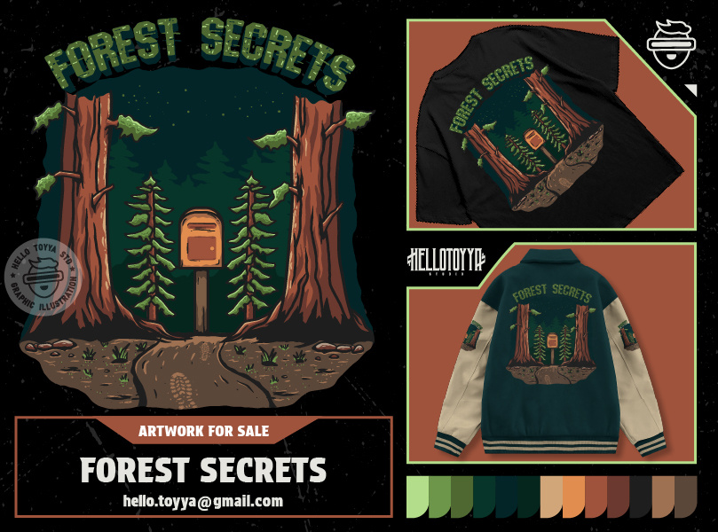 (DESIGN FOR SALE) Forest Secret Illustration. T-shirt design artwork for sale brand cloth clothing customartwork designforsale footprints for sale forest forest secrets graphic design illustration logo illustration post mail print tshirt tree illustration tshirt design tshirt designer vintage