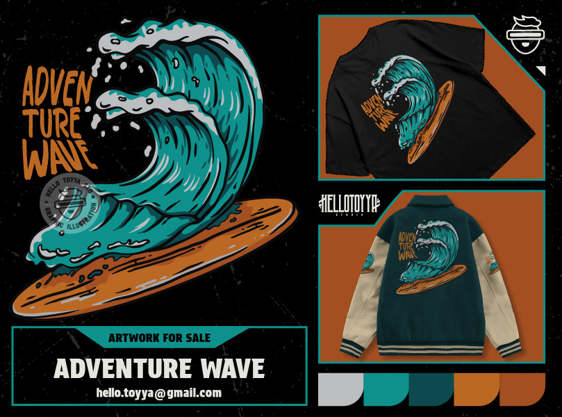 (DESIGN FOR SALE) Illustration of Surfboard Waves. Tshirt Design adventure artwork for sale clothing customartwork designforsale graphic design illustration logo surf ocean surfboard print tshirt summer beach surf surfing retro design surfing tshirt tshirt design vintage wave