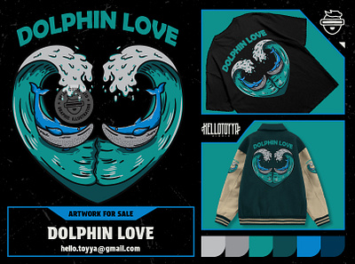 Illustration of Waves of Love and Dolphins. T-shirt Design animal artwork for sale clothing clothing design customartwork designforsale dolphin illustration dolpin for sale graphic design illustration logo illustration love design merchandise design ocean outdoor apparel print tshirt surfing tshirt design wave ocean