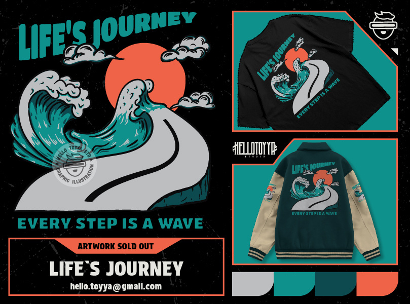 (SOLD OUT) Illustration of Waves On the Road. T-shirt Design adventure design artwork for sale branding clothing customartwork design designforsale graphic design illustration life journey logo illustration outdoor apparel print tshirt retro design summer surf surfing illustration tshirt design vintage vintage tshirt illustration