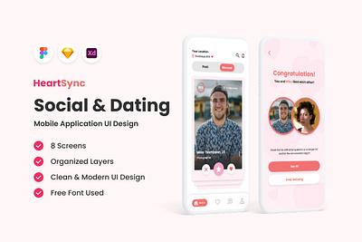 HeartSync - Social and Dating Mobile App application apps dating dating app design layout match ui ux