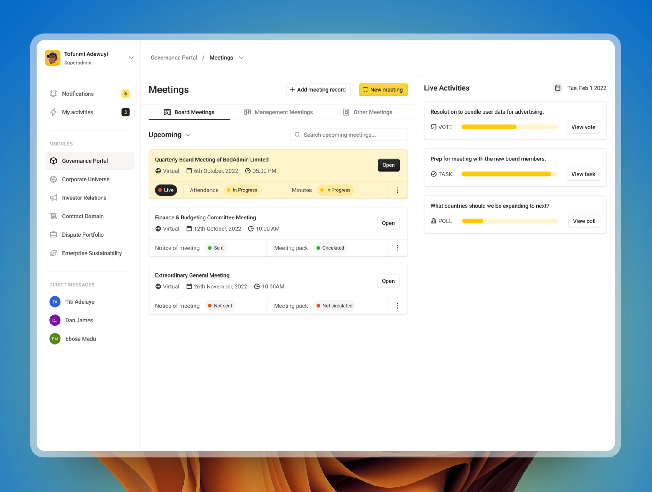 Board Portal clean design product design ui web