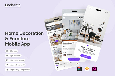 Enchanté - Home Decoration and Furniture Mobile App application climate control furniture indoor innovation interface layout room screen service sketch ui user ux
