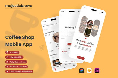 MajesticBrews - Coffee Shop Mobile App application coffee drink friends interface internet layout positive screen shop sketch store ui user ux