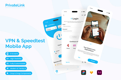 PrivateLink - VPN and Speedtest Mobile App application connection information interface layout network private screen security server sketch ui user ux virtual