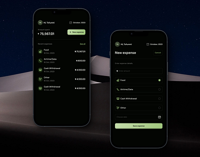 Expense management clean design dark mode design mobile product design