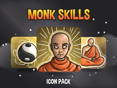 Free Monk Skills Icon Pack 2d art asset assets fantasy game game assets gamedev icon icons illustration indie indie game magic monk rpg set skill skills vector