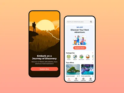 Travel Exploration App onboarding and home screen design design challenge mobile travel app ui
