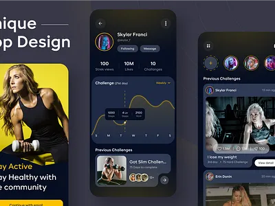 Fitness app ui design for women app card design exercise fitness app design fitness graph fitness splash screen fitness tracking my profile news feed social app user stories women fitness