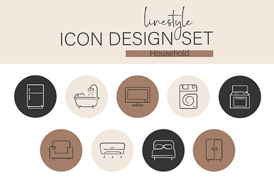 Linestyle Icon Design Set Household washing machine