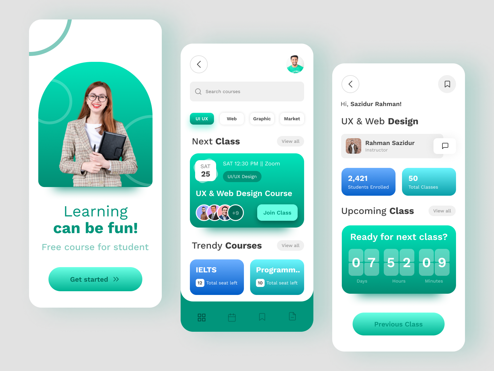 E-learning app UI design by Sazidur Rahman on Dribbble
