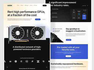 Conitry - GPU Rent Service Company Website Design blue blur gpu rent gpu rental header landing page rent service rental technology ui design uiuxdesign website