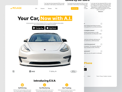 EVA: A.I. Car Assistant Landing page design a.i. assistant framer website web design webflow design