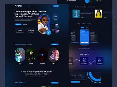 Landing page of DJ Management System clean design music music agency music agency website music landing page music platform music platform web music player website music web music website simple singing ui uiux web design website yfevy music player