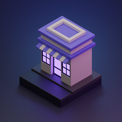 Low Poly Store Building with night Scene 3d architecture building isometric low poly shopping store