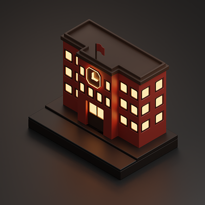 Low Poly School Building with night scene 3d architecture building isometric low poly school skyscraper