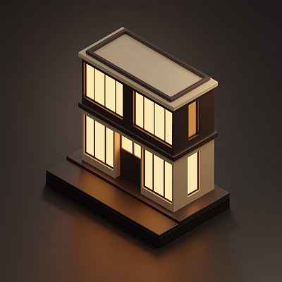 Low Poly Building with night scene 3d architecture home house isometric low poly