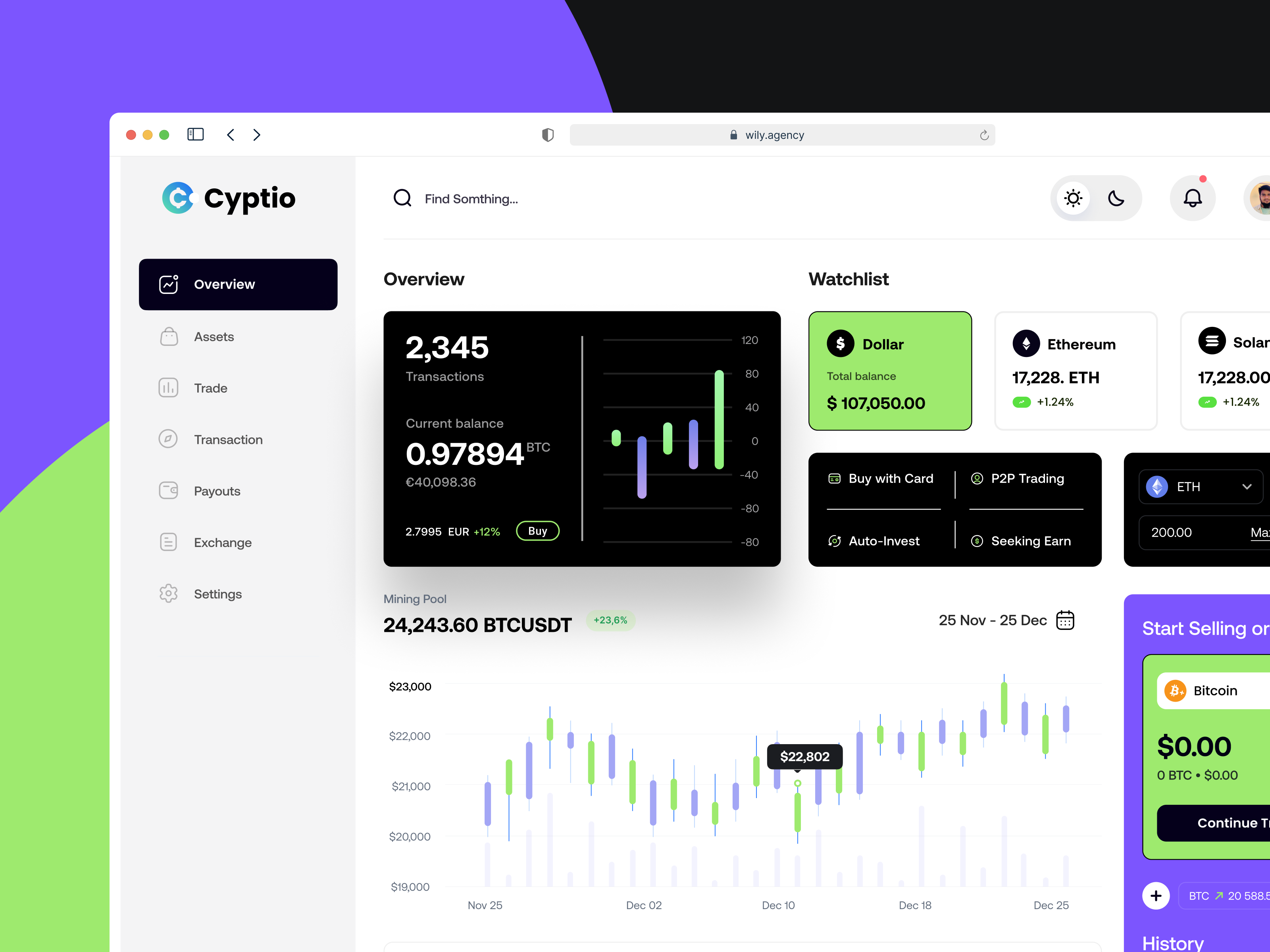 Decentralized Crypto Platform Dashboard Design crypto dashboard crypto ui dashboard design dashboard ui landing page ui ui design web ui wily