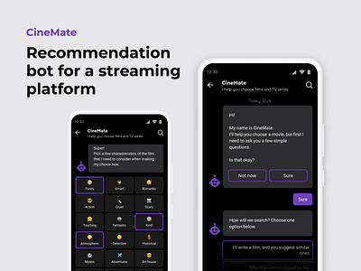 Recommendation bot for a streaming platform – Mobile App Concept app chat design streaming ui