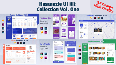 Hasanozie UI Kit Collection Volume One app business collection course dashboard discount figma financial fitness health kit map psd sketch task ui uiux ux website xd