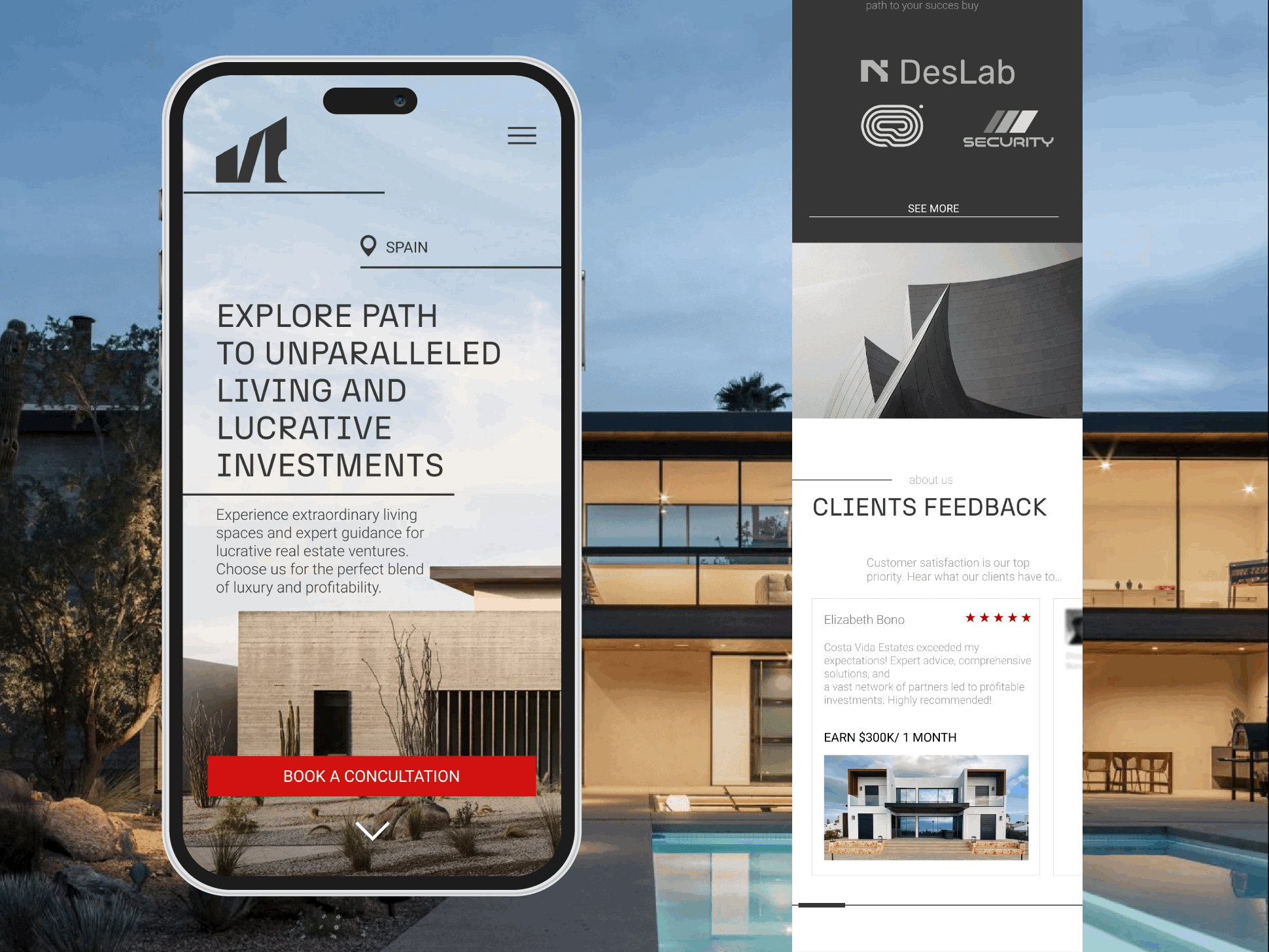 Real estate landing page. Mobile adaptive branding contemporary design design eye catching inspiration landing pade logo minimalistic mobile addaptive modern real estate agency spain ui web design website design