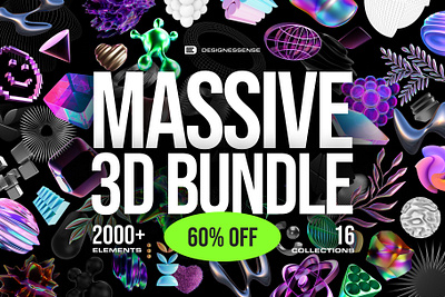 60% OFF - MASSIVE 3D BUNDLE - 2000+ elements 3d 3d assets abstract assets branding bundle design download fashion free geometric illustration modern poster resources sale shapes shine ui webdesign