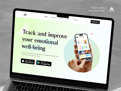 Mood Tracker App Landing Page | UIUX app landing app landing page landing pager meditation mental health mental health awareness mindfulness mood tracker tracker ui uiux ux website