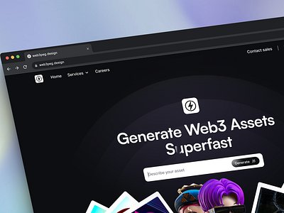 Hero section of a Web3 AI asset generator design pro product design ui uiux web3