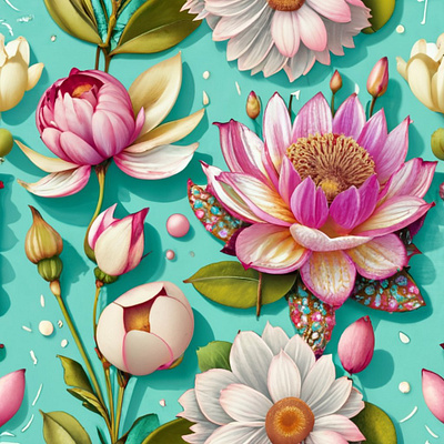Lotus Paradiso covers floral garden illustration journals lotus flower. flower petals pink lotus seamless shabby chic turquoise wallpaper
