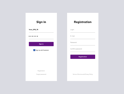 Sign in and registration form design mobile ui