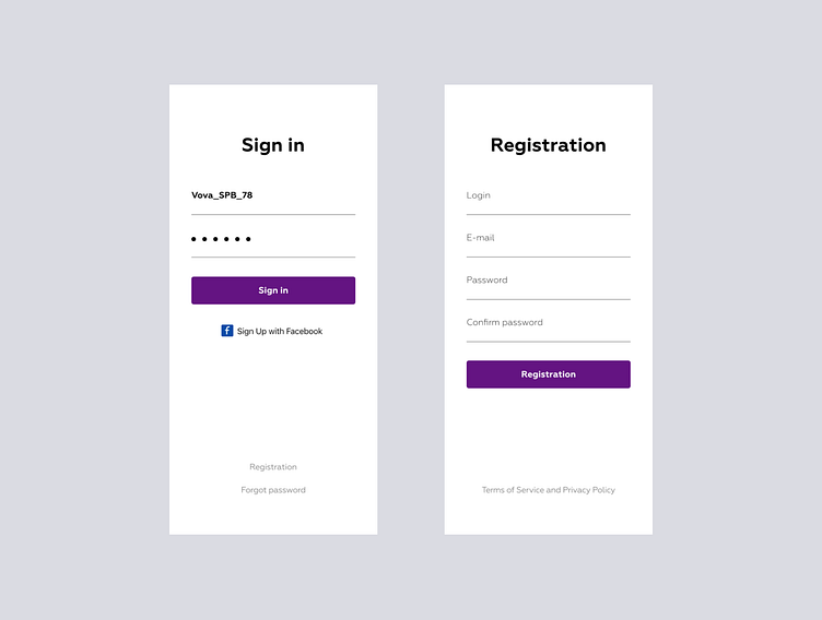 Sign in and registration form by nataly lev on Dribbble