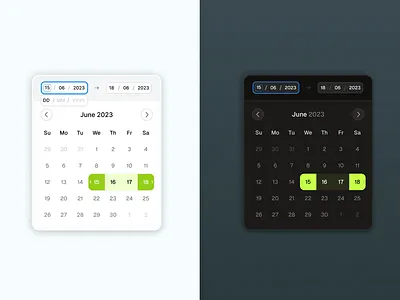Calendar Component app calendar component dark dark mode darkmode date picker design elegant light mode lightmode minimal ui