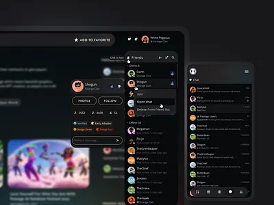 Friends - Virtual Worlds Launcher add to friend crypto find friend friend request friends list metaverse modern ui users list ux virtual worlds web app web design web site web3