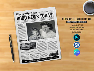 One Page Newspaper Template canva diy diy newspaper editable fun instant download modern newspaper ms word news newspaper newspaper program newspaper template one page newspaper photoshop template printable printable newspaper rustic newspaper template wedding newspaper