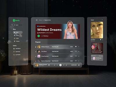 Spotify App - Vision Pro Concept figmadesign glass effect musicexperience spotify spotifyvisionpro ui ux vision pro website
