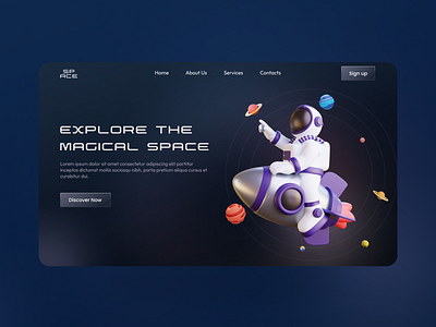 Space Website UI design dark mode fantacy galaxy hero section moon science fiction space